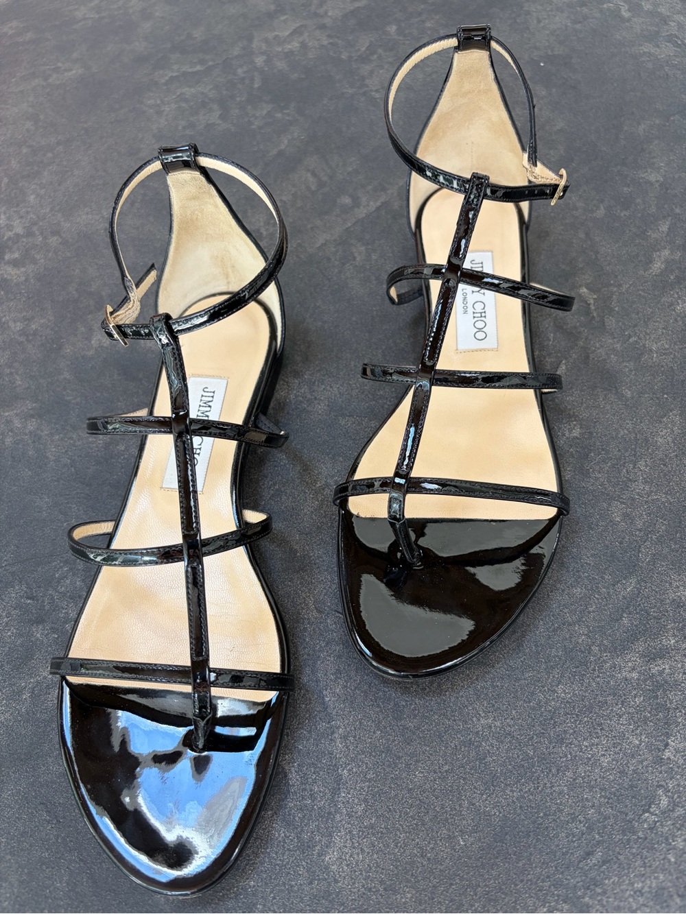 Jimmy Choo Black Patent Multi-Strap Ankle Sandals - Picture 5 of 10